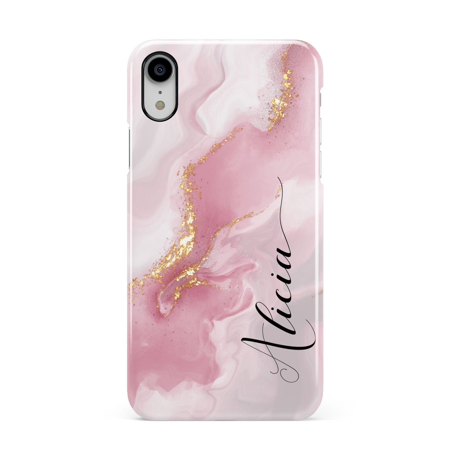 Personalised Pink Marble Apple iPhone XR White 3D Snap Case
