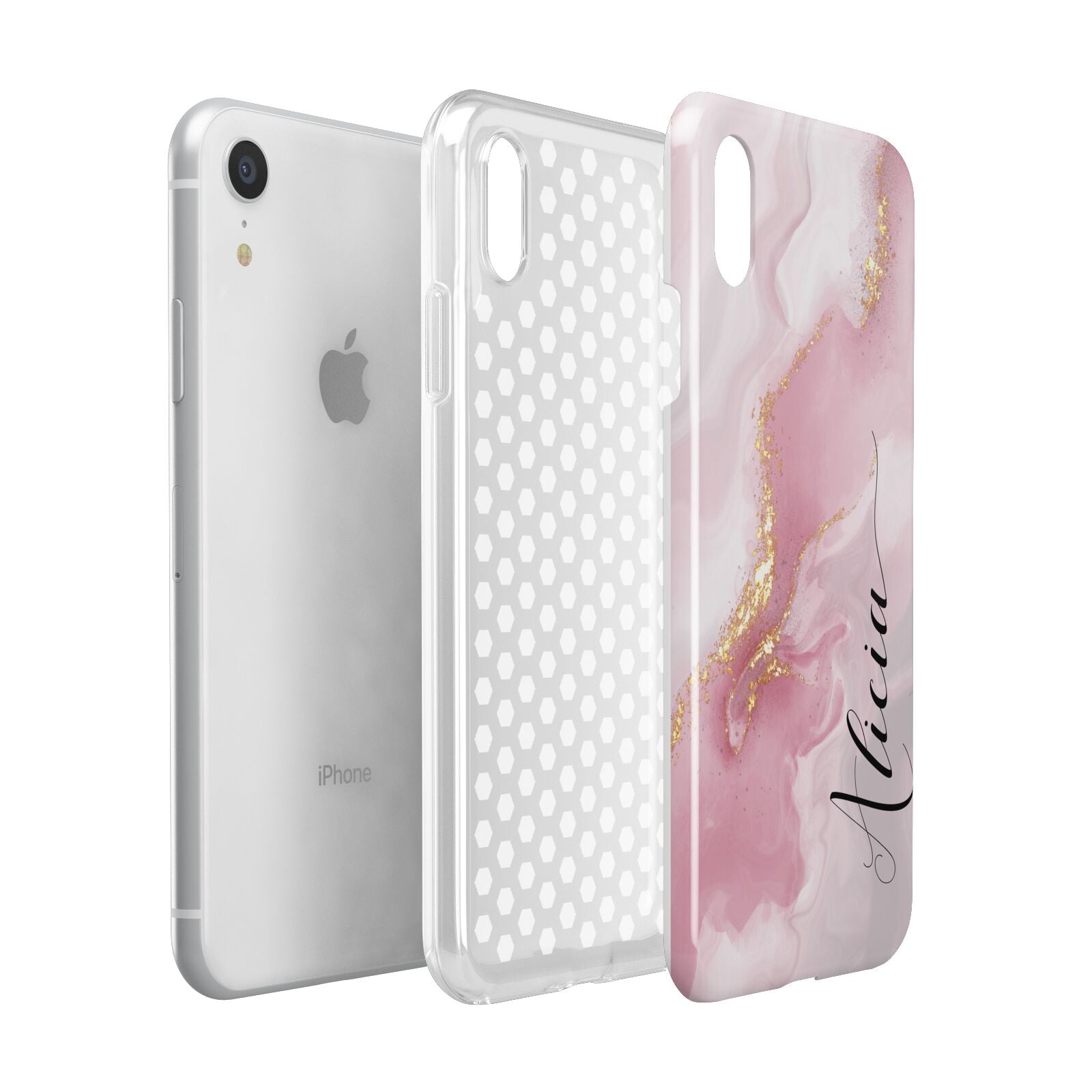 Personalised Pink Marble Apple iPhone XR White 3D Tough Case Expanded view