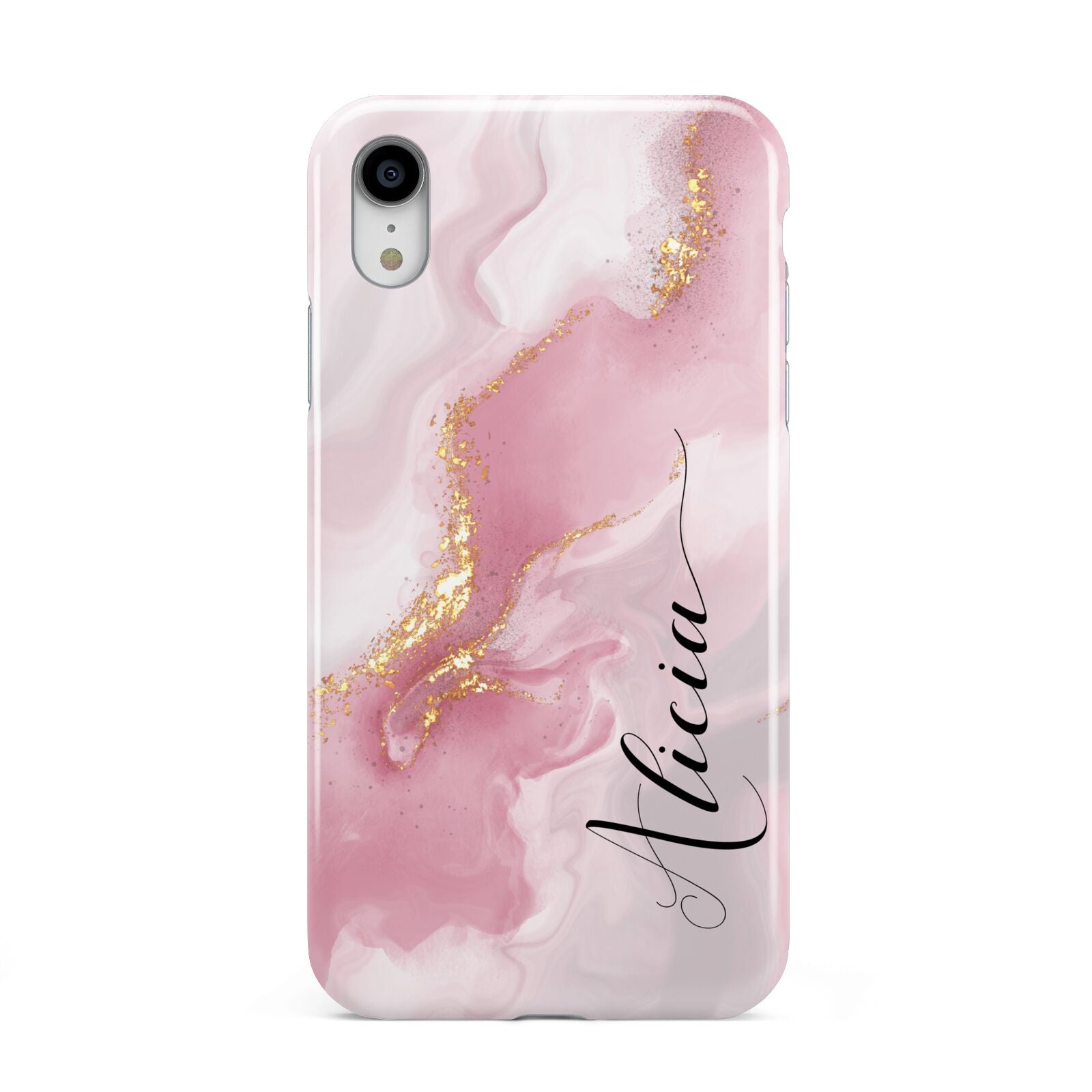 Personalised Pink Marble Apple iPhone XR White 3D Tough Case