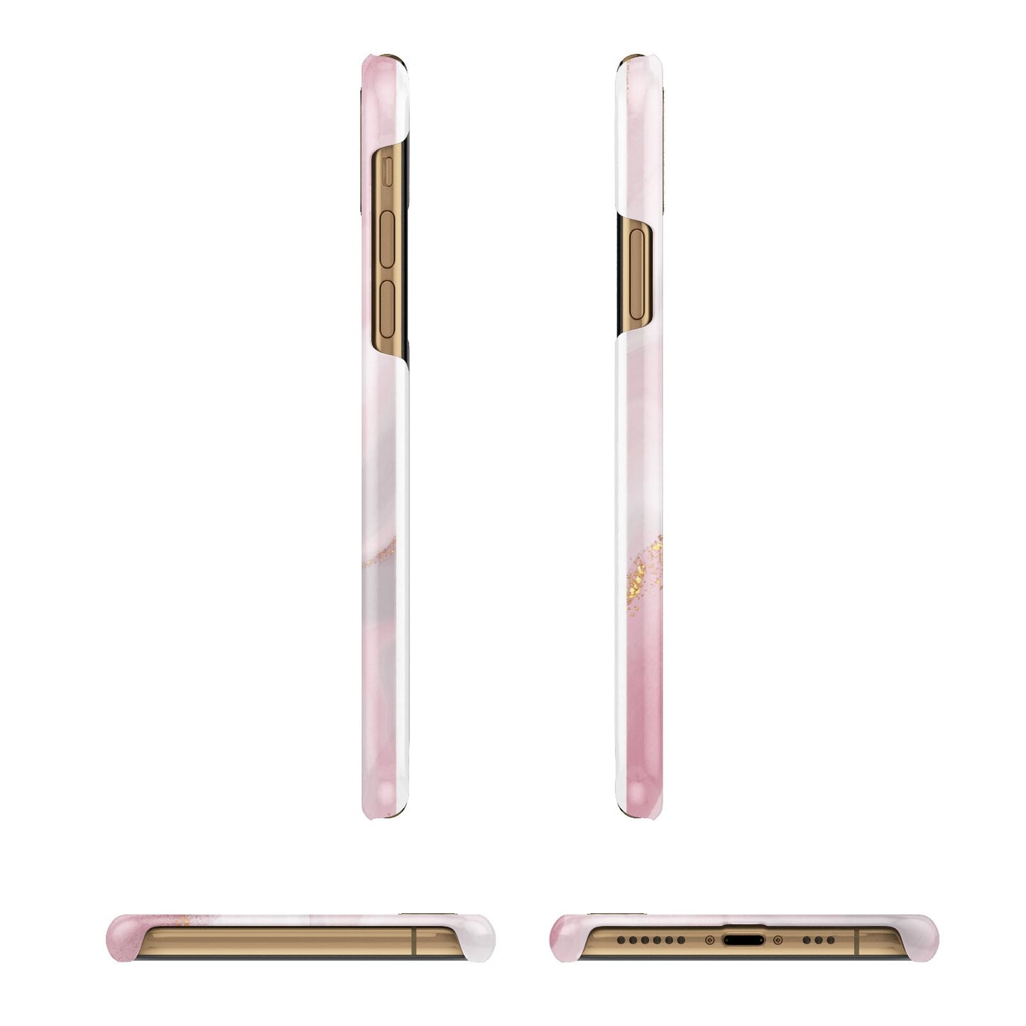 Personalised Pink Marble Apple iPhone Xs 3D Wrap Snap Case Angled Images