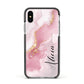 Personalised Pink Marble Apple iPhone Xs Impact Case Black Edge on Silver Phone