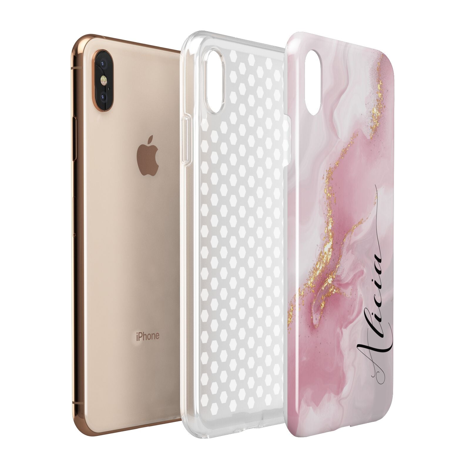 Personalised Pink Marble Apple iPhone Xs Max 3D Tough Case Expanded View