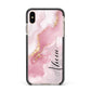 Personalised Pink Marble Apple iPhone Xs Max Impact Case Black Edge on Gold Phone