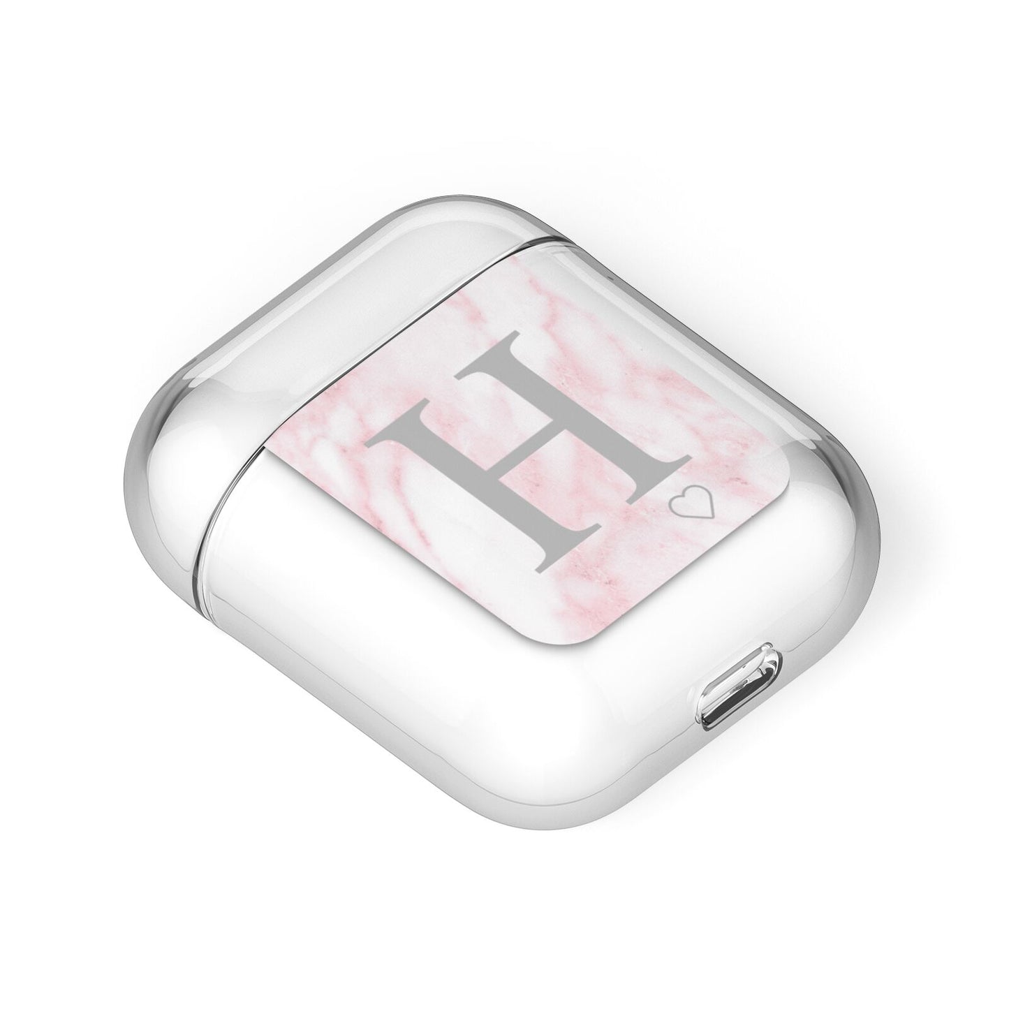 Personalised Pink Marble Initial 1 Custom AirPods Case Laid Flat
