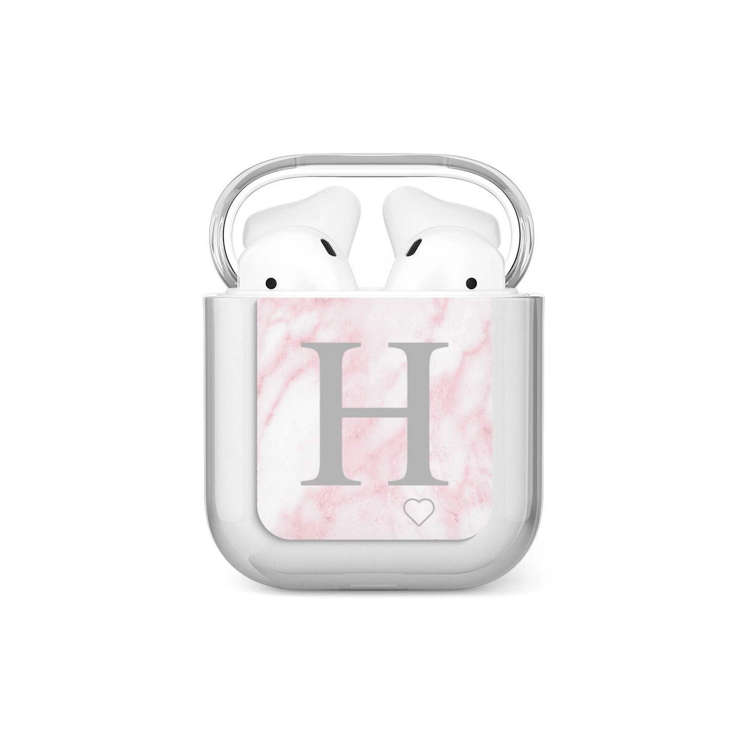 Personalised Pink Marble Initial 1 Custom AirPods Case