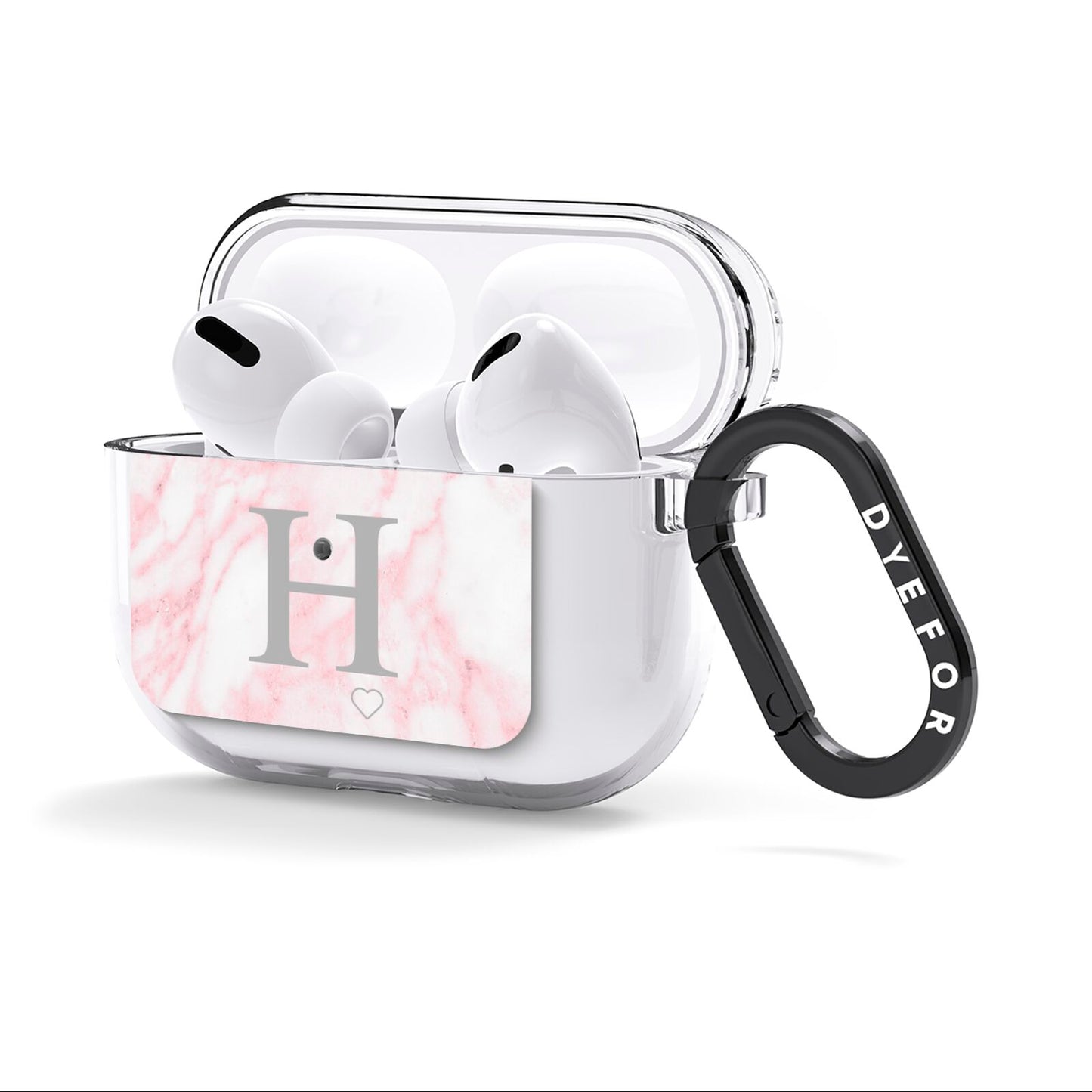 Personalised Pink Marble Initial 1 Custom AirPods Clear Case 3rd Gen Side Image