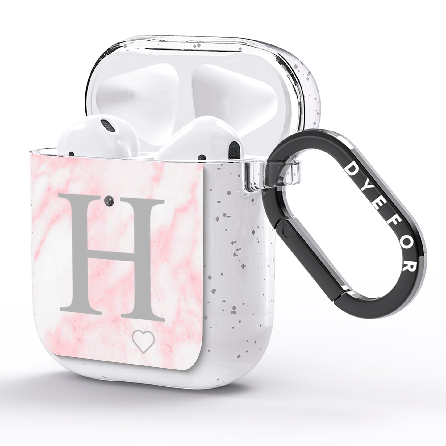 Personalised Pink Marble Initial 1 Custom AirPods Glitter Case Side Image