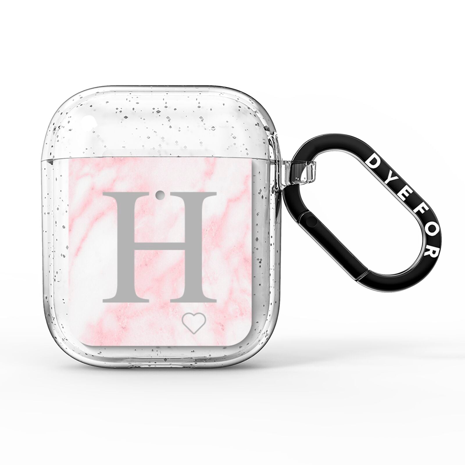 Personalised Pink Marble Initial 1 Custom AirPods Glitter Case