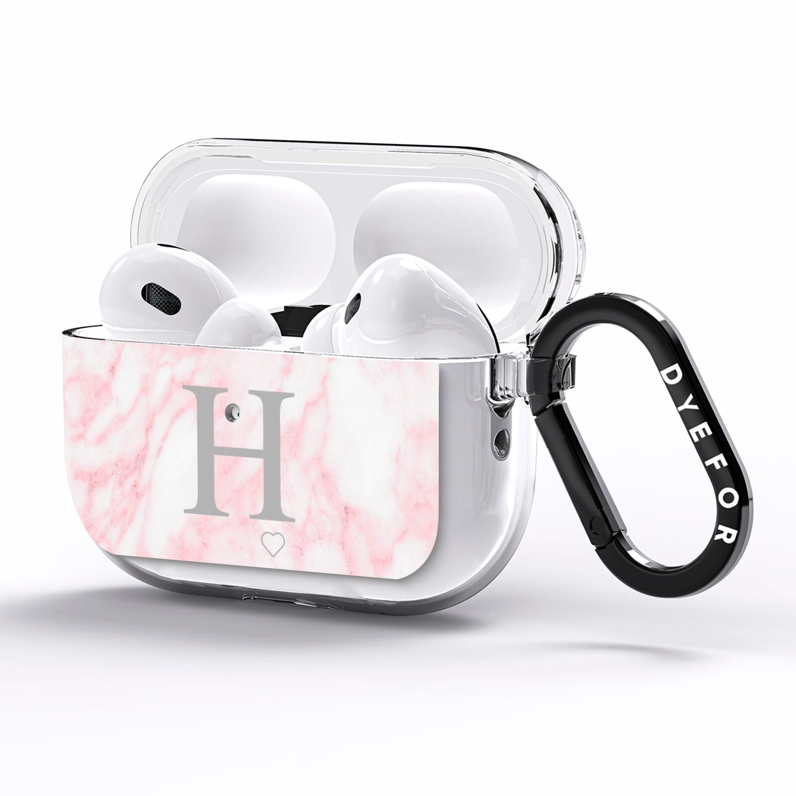 Personalised Pink Marble Initial 1 Custom AirPods Pro Clear Case Side Image