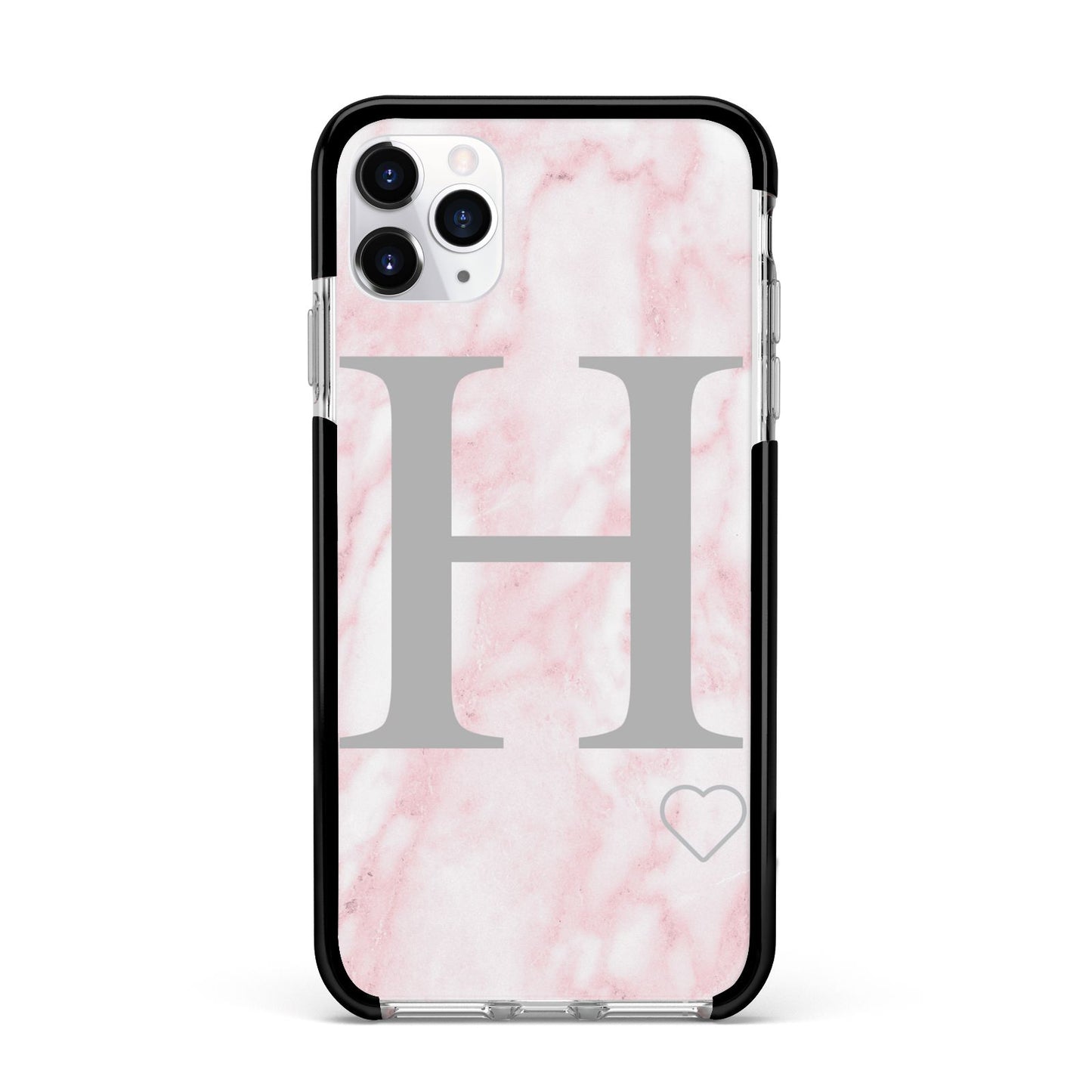 Personalised Pink Marble Initial 1 Custom Apple iPhone 11 Pro Max in Silver with Black Impact Case
