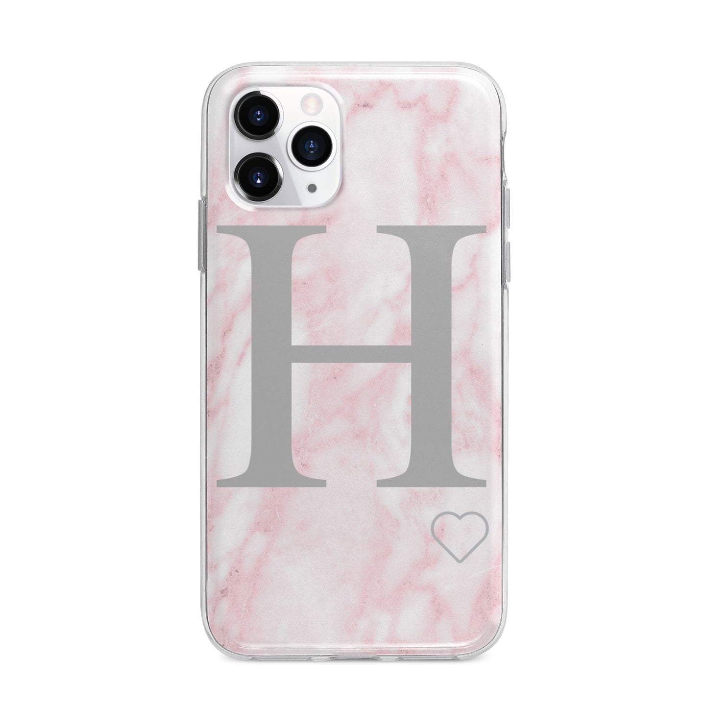 Personalised Pink Marble Initial 1 Custom Apple iPhone 11 Pro Max in Silver with Bumper Case