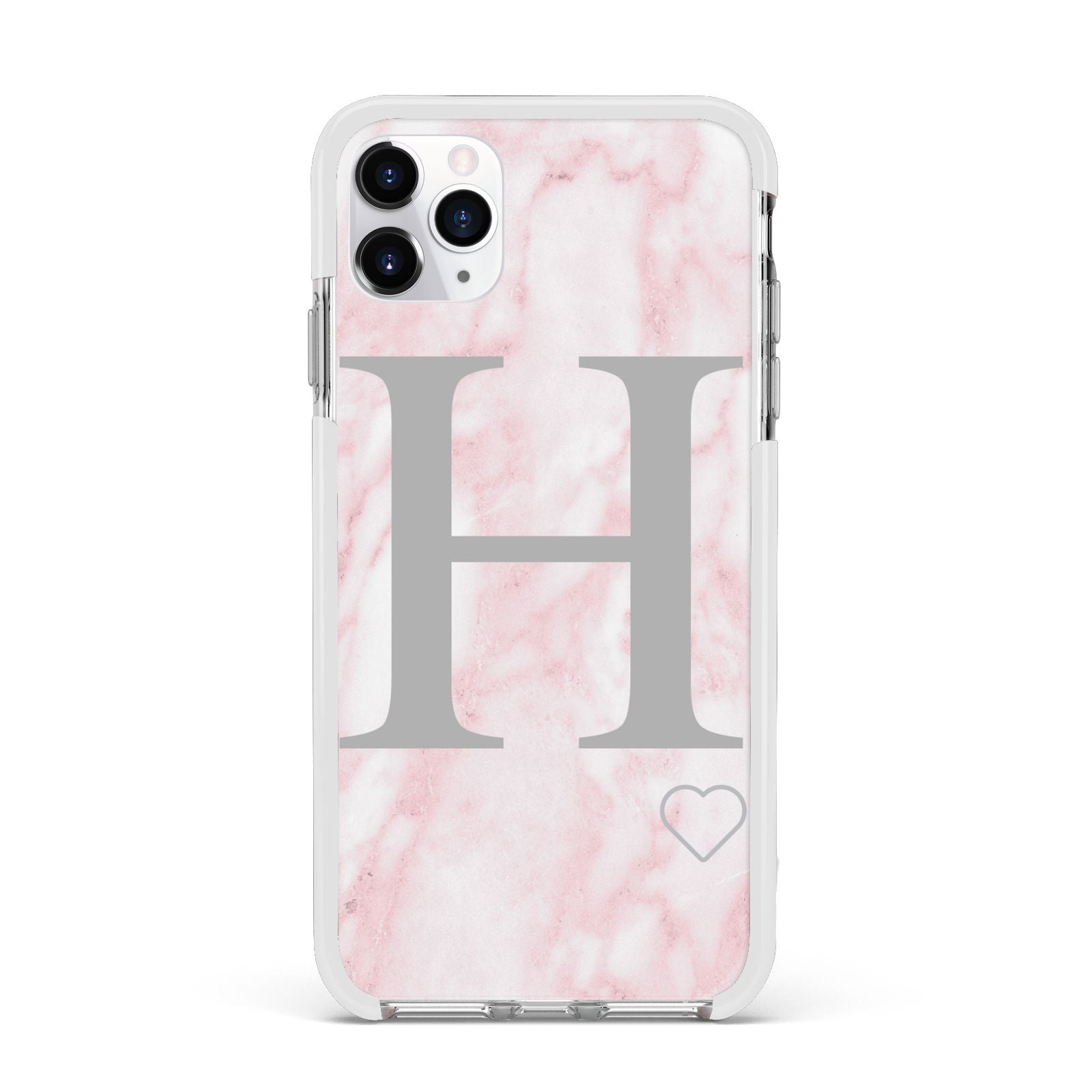 Personalised Pink Marble Initial 1 Custom Apple iPhone 11 Pro Max in Silver with White Impact Case