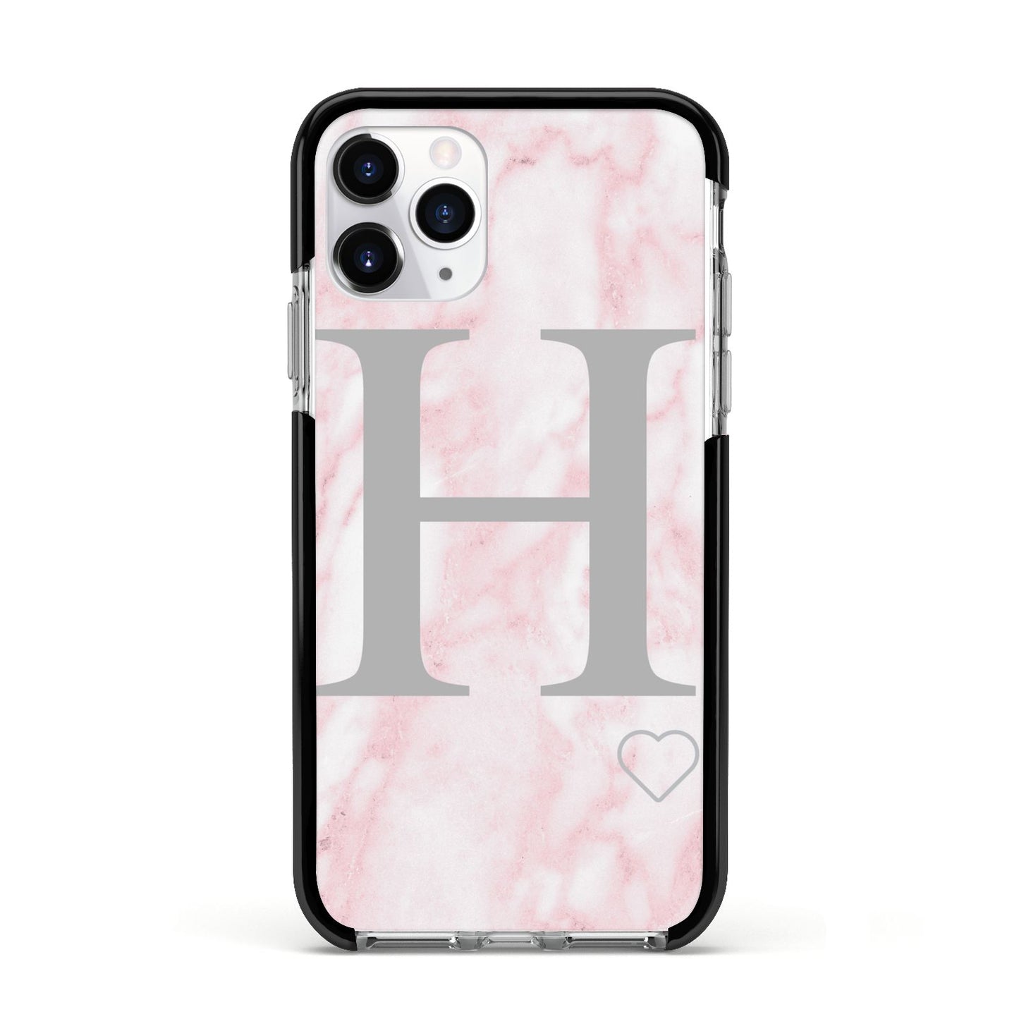 Personalised Pink Marble Initial 1 Custom Apple iPhone 11 Pro in Silver with Black Impact Case