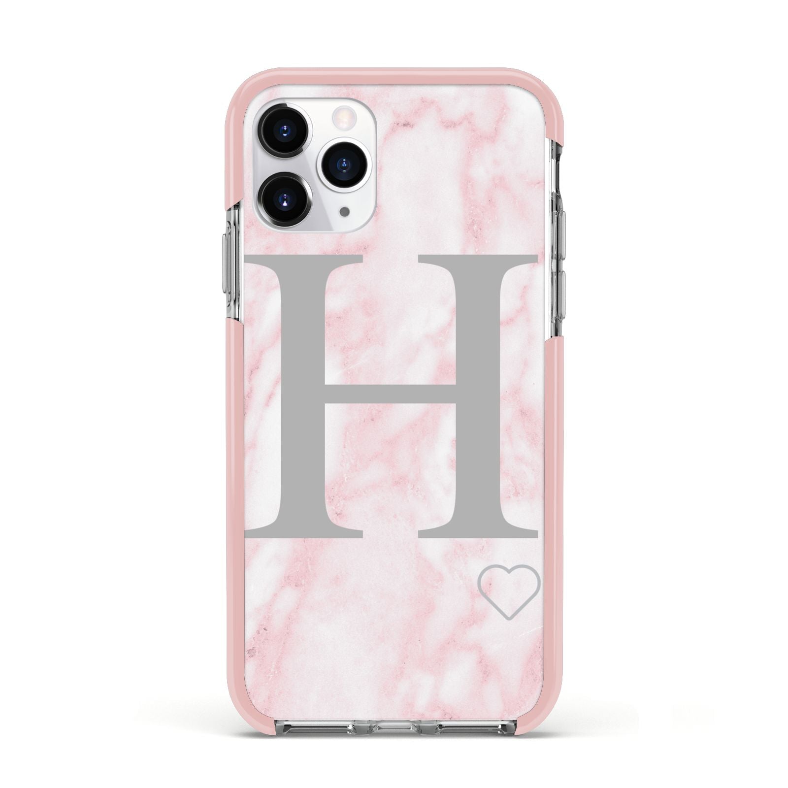 Personalised Pink Marble Initial 1 Custom Apple iPhone 11 Pro in Silver with Pink Impact Case