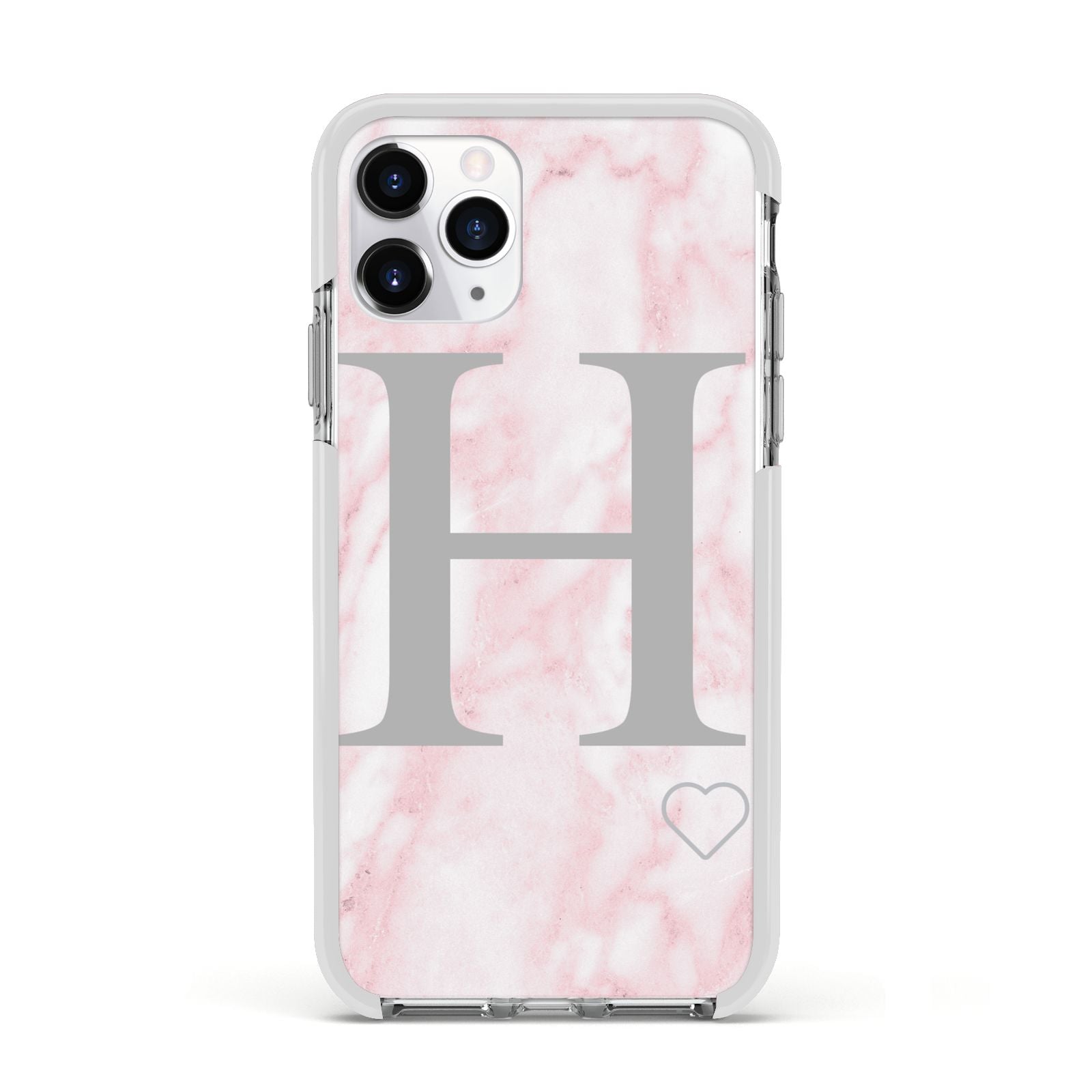 Personalised Pink Marble Initial 1 Custom Apple iPhone 11 Pro in Silver with White Impact Case