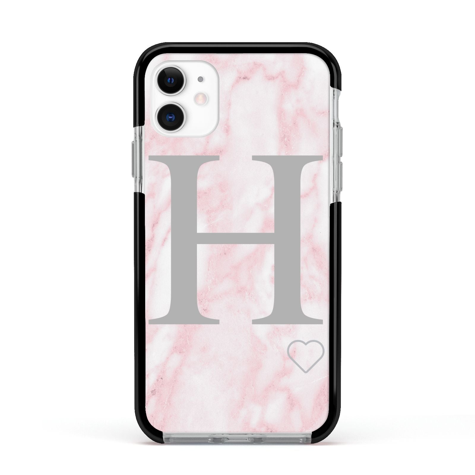 Personalised Pink Marble Initial 1 Custom Apple iPhone 11 in White with Black Impact Case