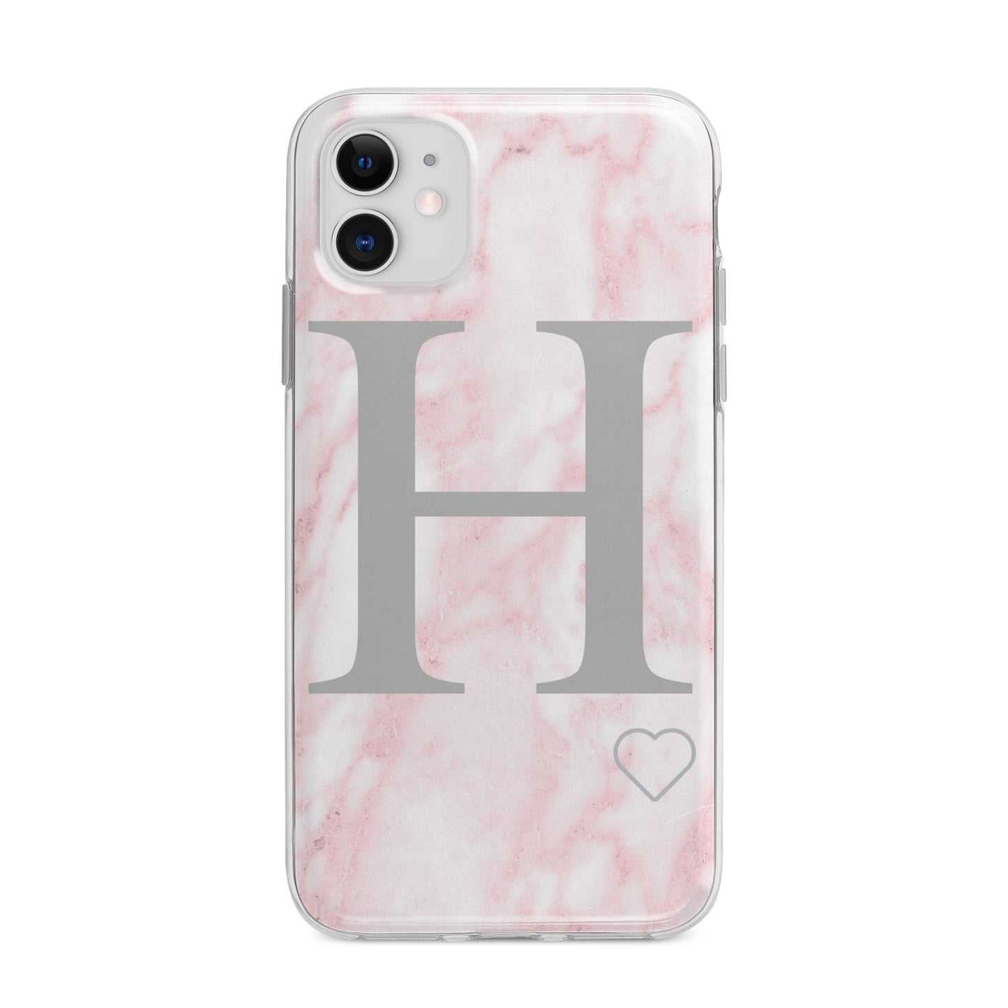 Personalised Pink Marble Initial 1 Custom Apple iPhone 11 in White with Bumper Case