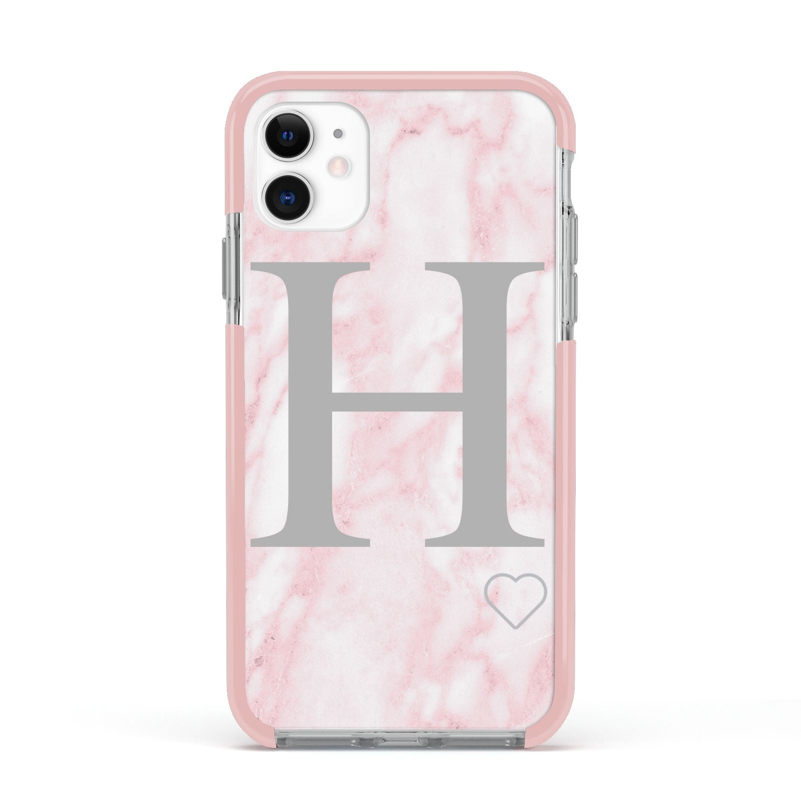 Personalised Pink Marble Initial 1 Custom Apple iPhone 11 in White with Pink Impact Case