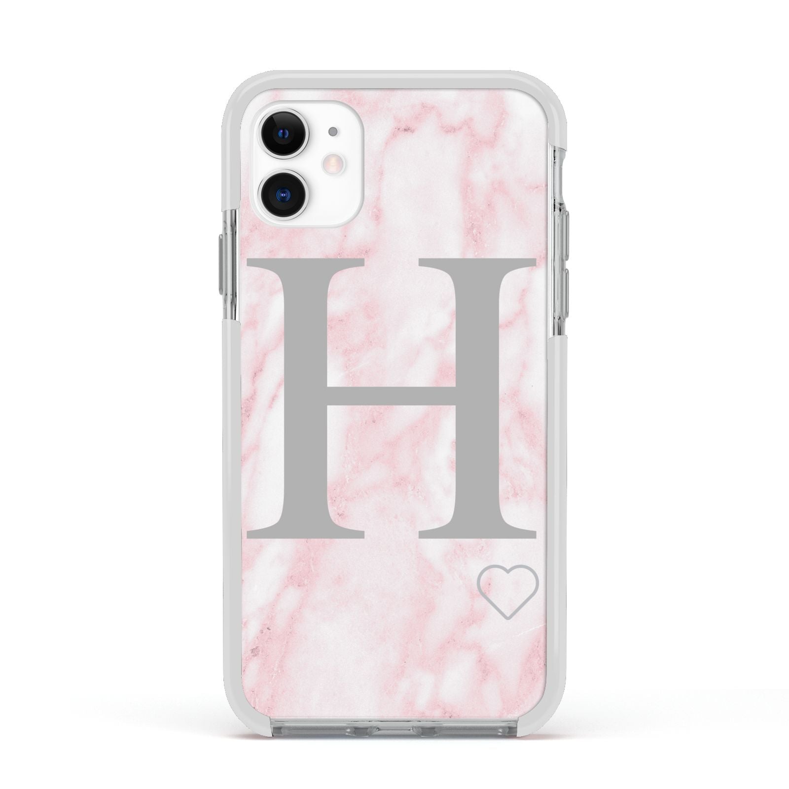 Personalised Pink Marble Initial 1 Custom Apple iPhone 11 in White with White Impact Case