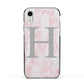 Personalised Pink Marble Initial 1 Custom Apple iPhone XR Impact Case Black Edge on Silver Phone