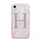 Personalised Pink Marble Initial 1 Custom Apple iPhone XR Impact Case Pink Edge on Silver Phone