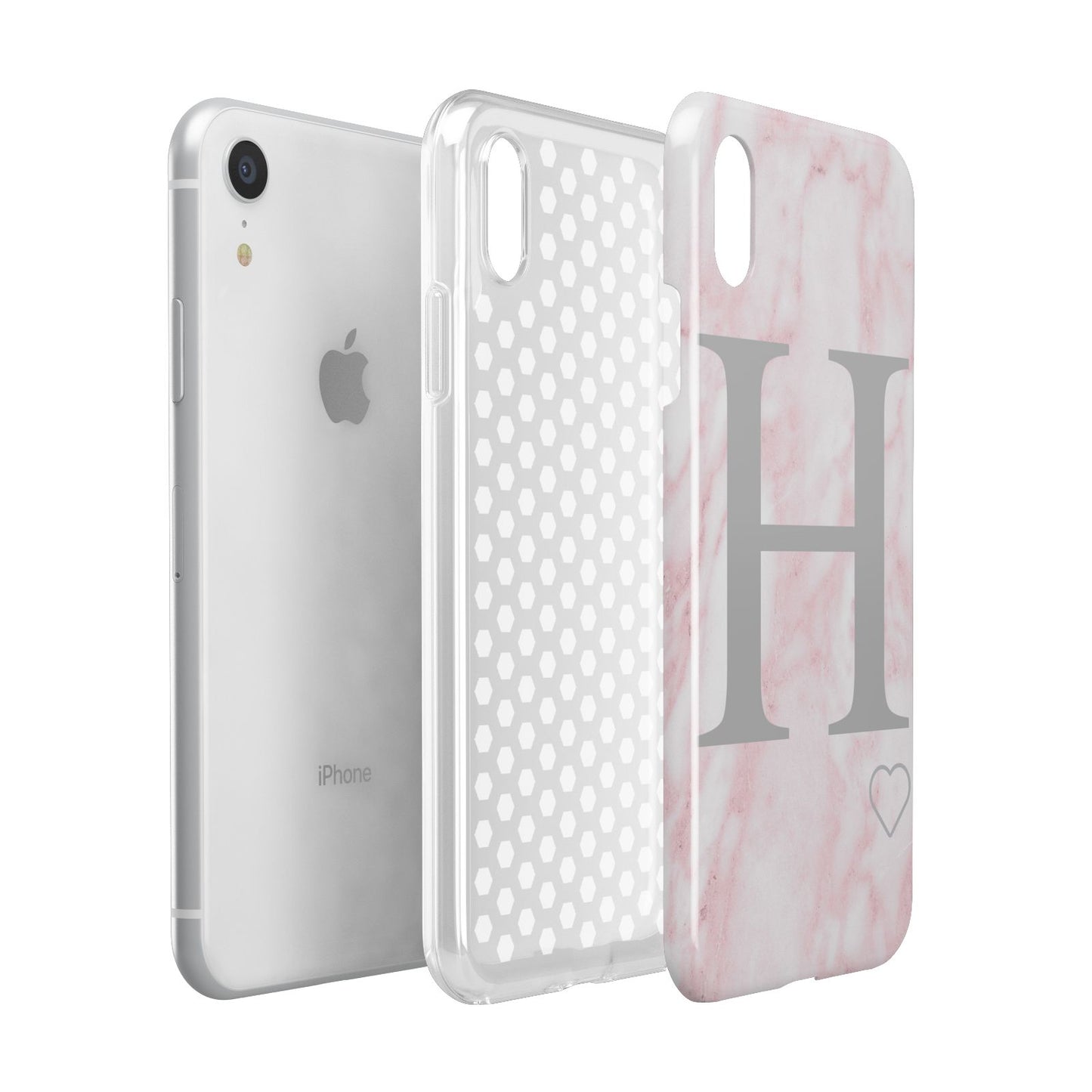 Personalised Pink Marble Initial 1 Custom Apple iPhone XR White 3D Tough Case Expanded view