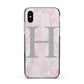 Personalised Pink Marble Initial 1 Custom Apple iPhone Xs Impact Case Black Edge on Silver Phone