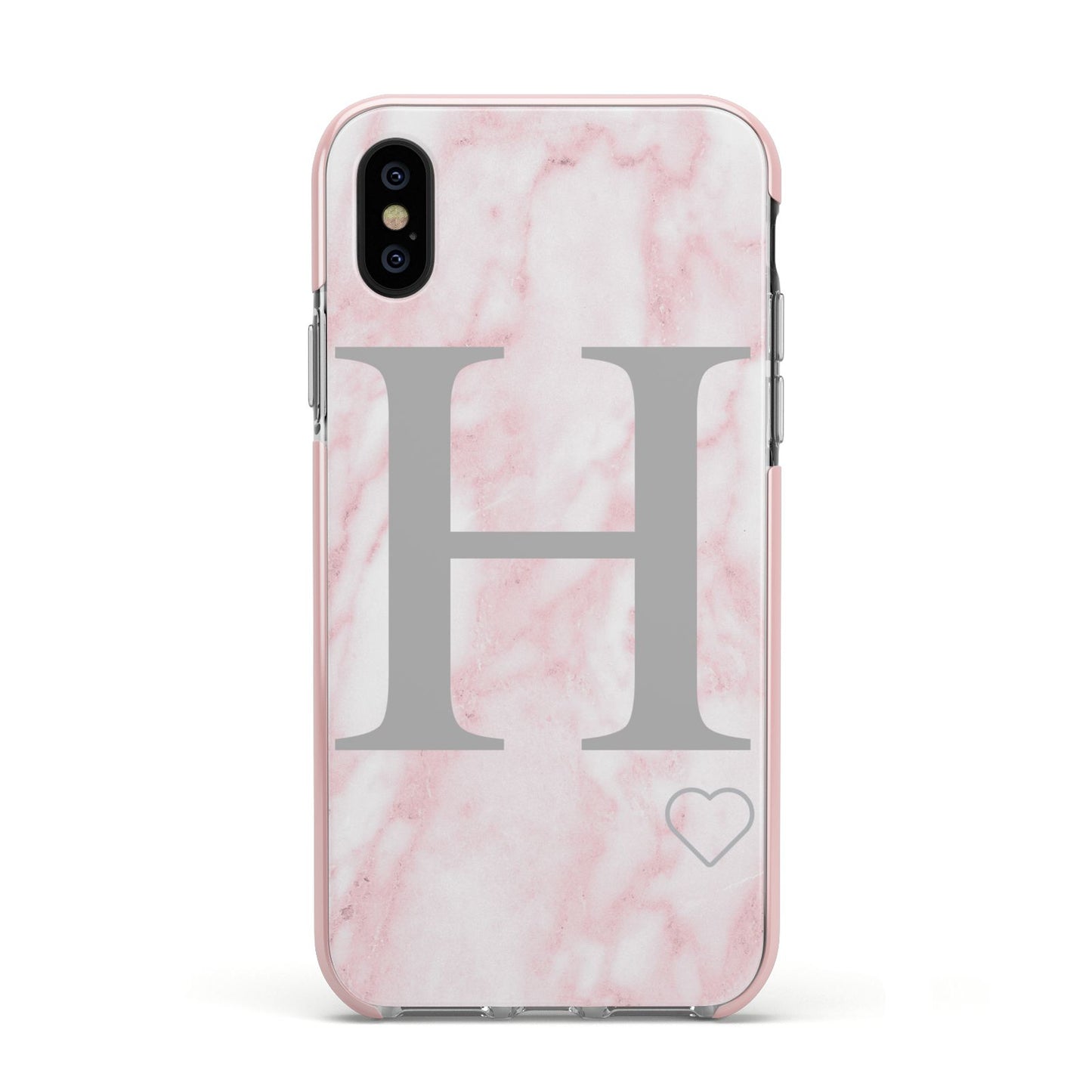 Personalised Pink Marble Initial 1 Custom Apple iPhone Xs Impact Case Pink Edge on Black Phone