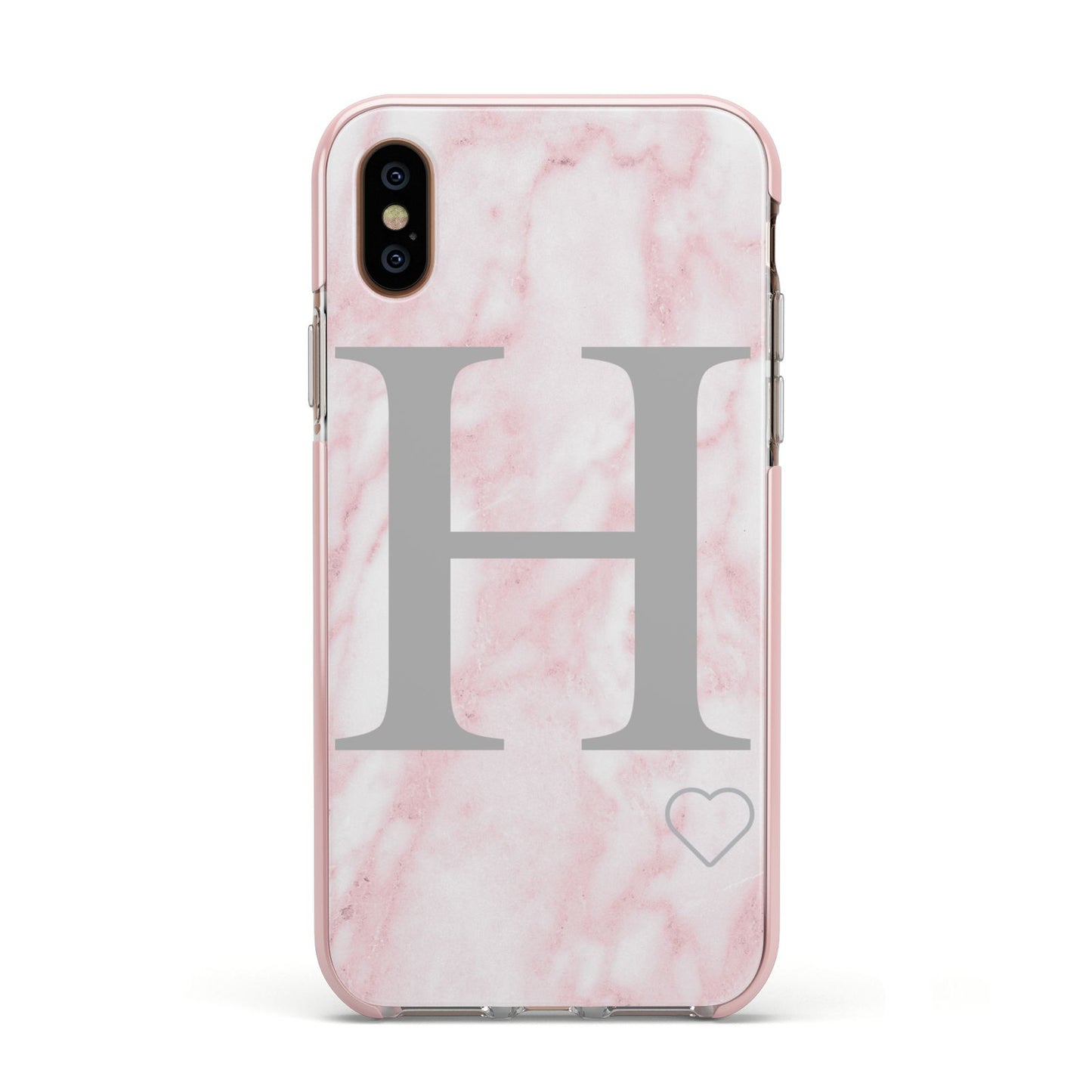 Personalised Pink Marble Initial 1 Custom Apple iPhone Xs Impact Case Pink Edge on Gold Phone