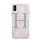 Personalised Pink Marble Initial 1 Custom Apple iPhone Xs Impact Case White Edge on Black Phone