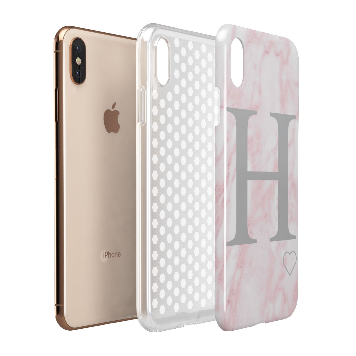 Personalised Pink Marble Initial 1 Custom Apple iPhone Xs Max 3D Tough Case Expanded View