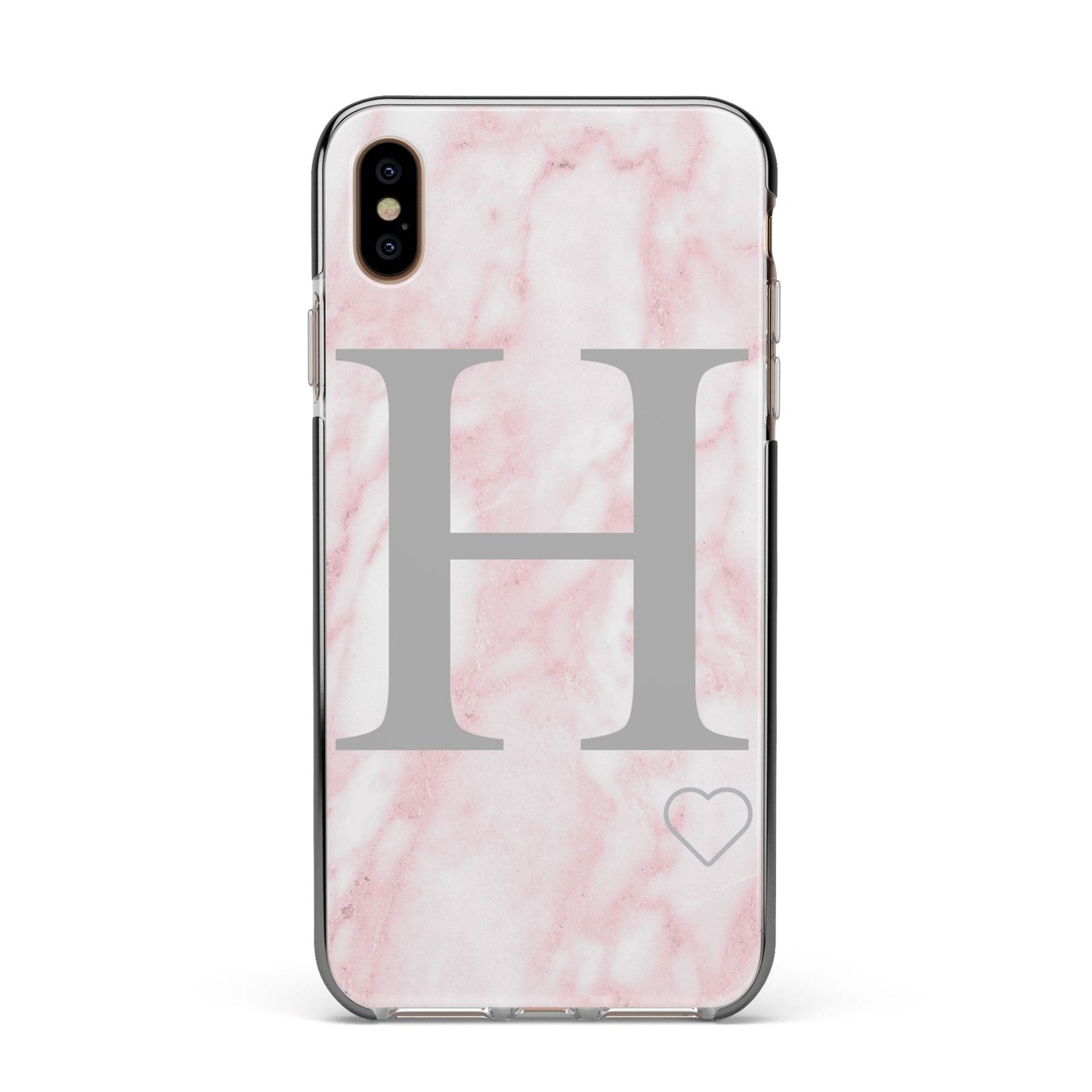 Personalised Pink Marble Initial 1 Custom Apple iPhone Xs Max Impact Case Black Edge on Gold Phone