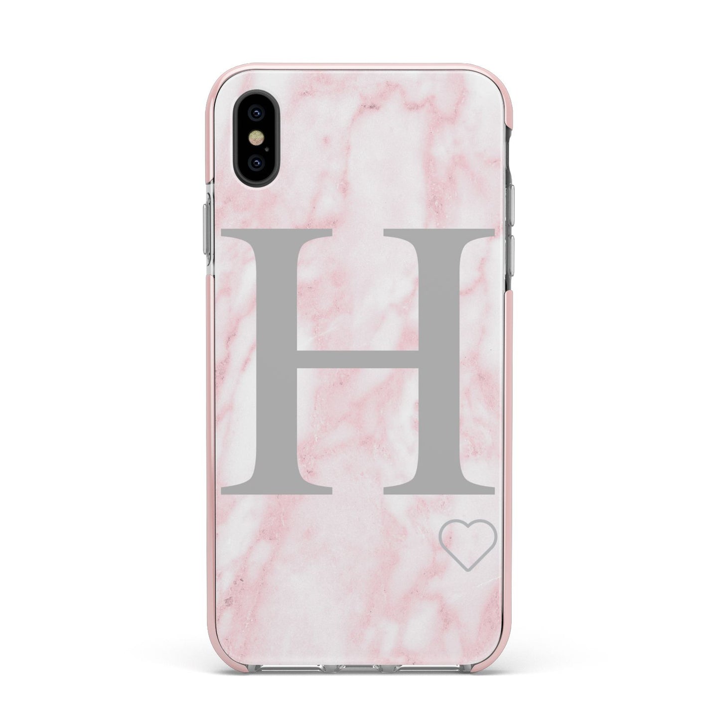 Personalised Pink Marble Initial 1 Custom Apple iPhone Xs Max Impact Case Pink Edge on Black Phone