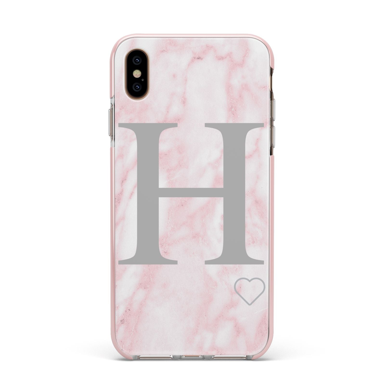 Personalised Pink Marble Initial 1 Custom Apple iPhone Xs Max Impact Case Pink Edge on Gold Phone