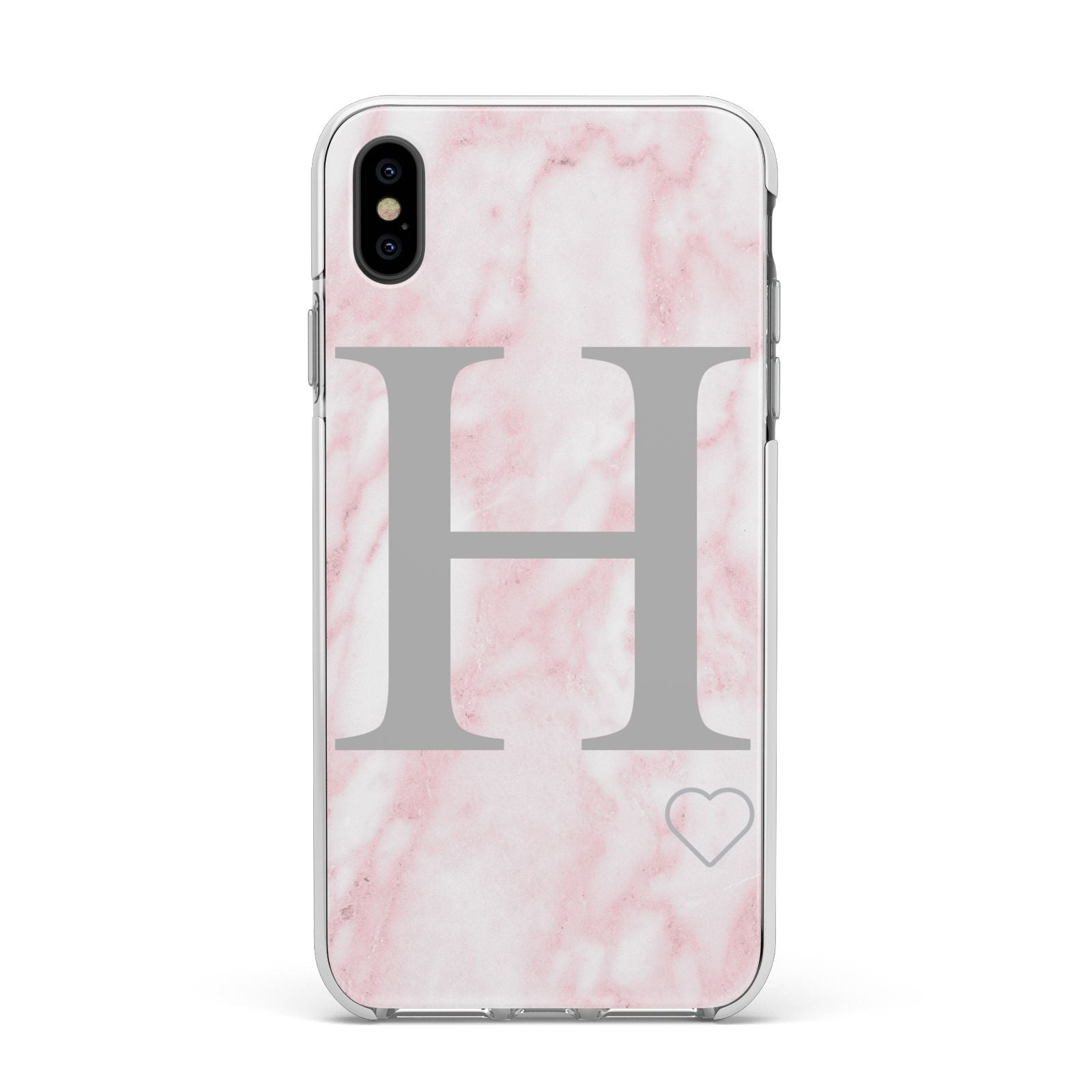Personalised Pink Marble Initial 1 Custom Apple iPhone Xs Max Impact Case White Edge on Black Phone