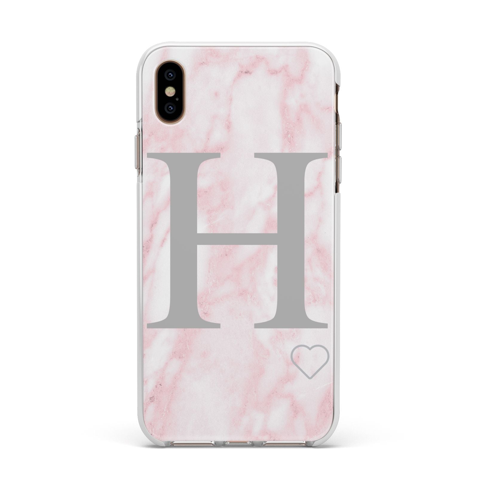 Personalised Pink Marble Initial 1 Custom Apple iPhone Xs Max Impact Case White Edge on Gold Phone