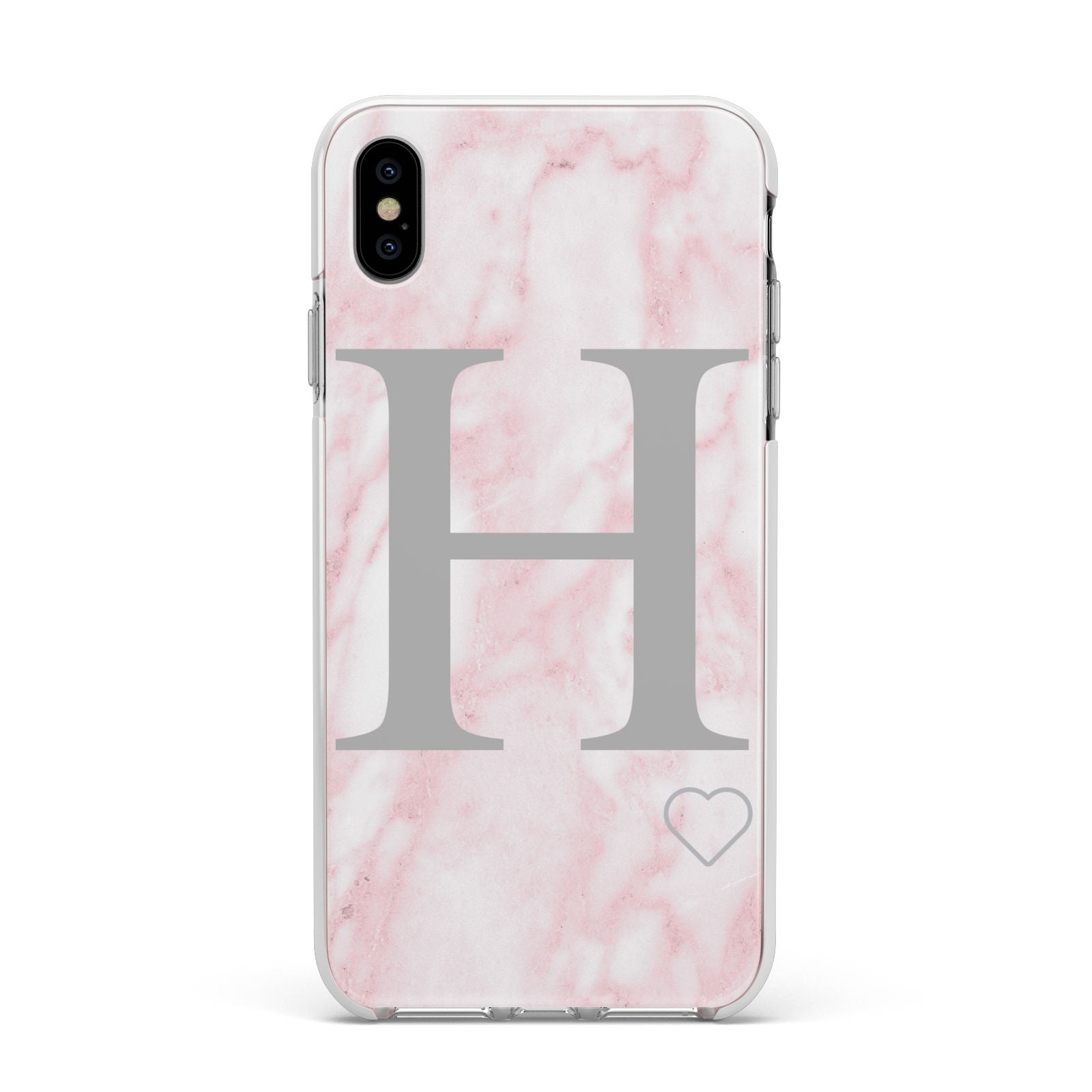Personalised Pink Marble Initial 1 Custom Apple iPhone Xs Max Impact Case White Edge on Silver Phone