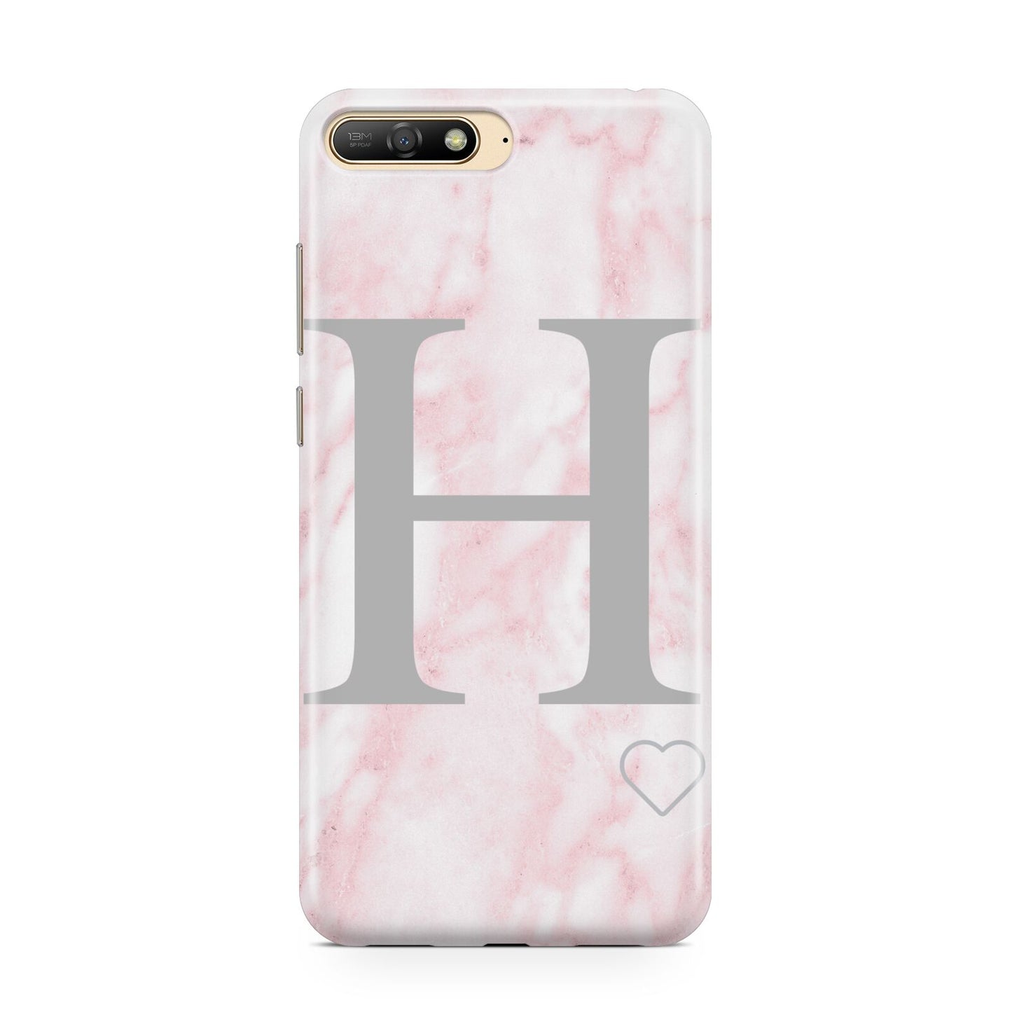 Personalised Pink Marble Initial 1 Custom Huawei Y6 2018