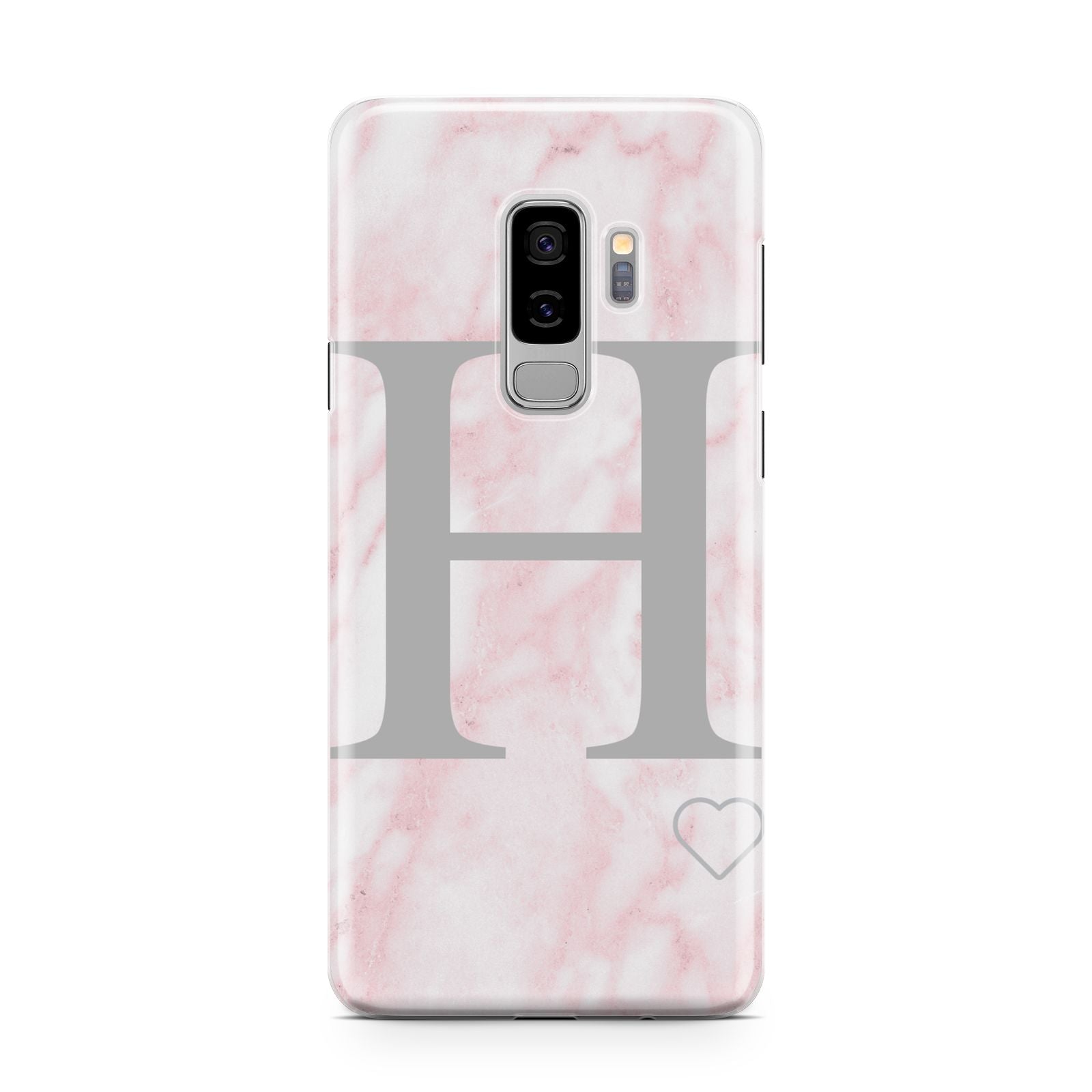 Personalised Pink Marble Initial 1 Custom Samsung Galaxy S9 Plus Case on Silver phone