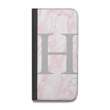 Personalised Pink Marble Initial 1 Custom Vegan Leather Flip Samsung Case