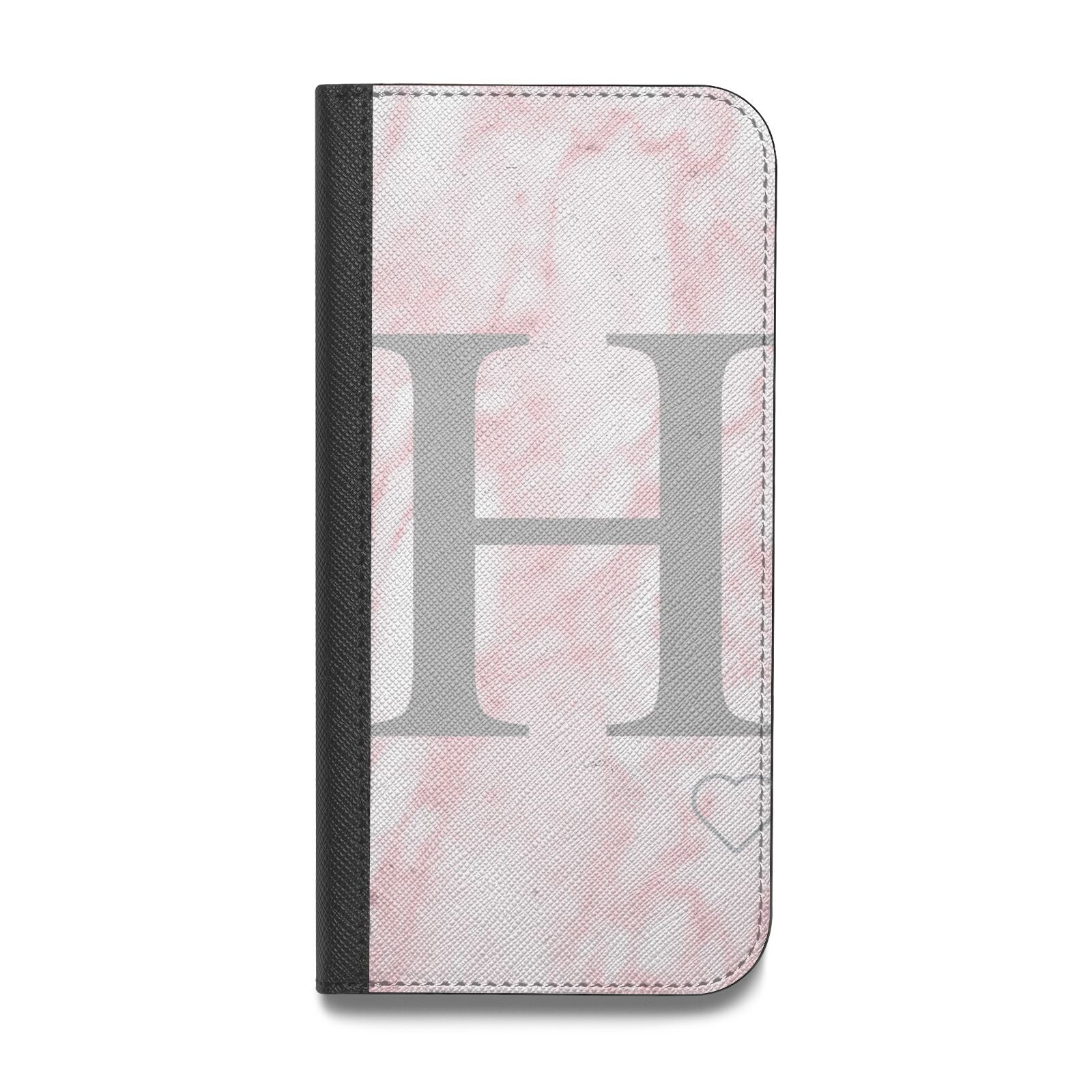 Personalised Pink Marble Initial 1 Custom Vegan Leather Flip iPhone Case