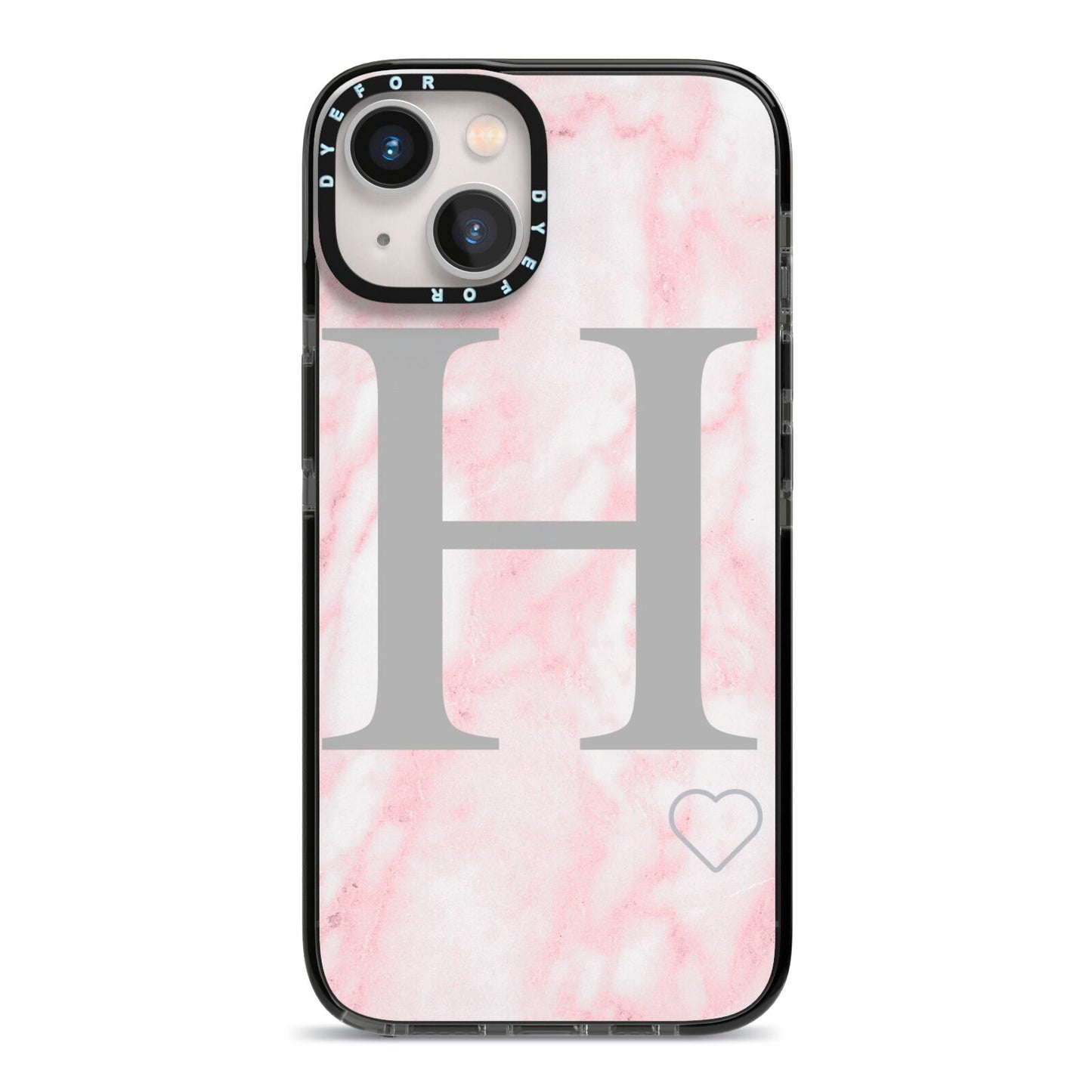 Personalised Pink Marble Initial 1 Custom iPhone 13 Black Impact Case on Silver phone