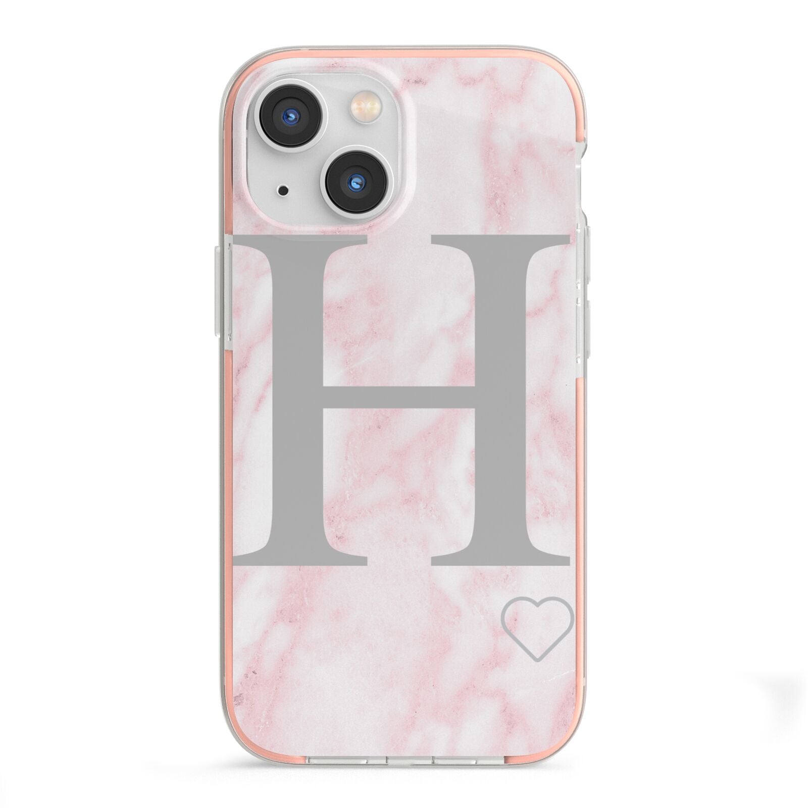 Personalised Pink Marble Initial 1 Custom iPhone 13 Mini TPU Impact Case with Pink Edges
