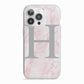 Personalised Pink Marble Initial 1 Custom iPhone 13 Pro TPU Impact Case with White Edges