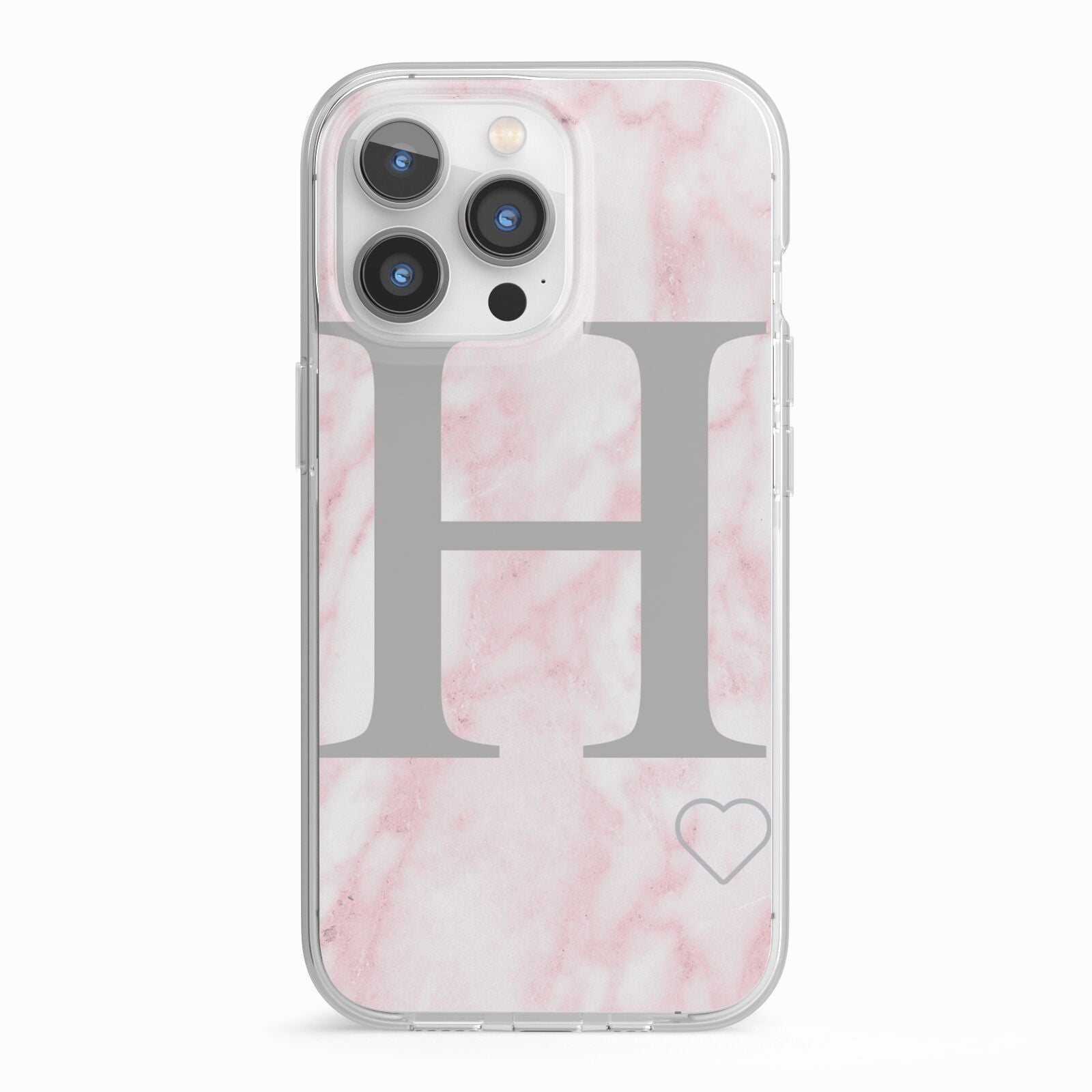 Personalised Pink Marble Initial 1 Custom iPhone 13 Pro TPU Impact Case with White Edges