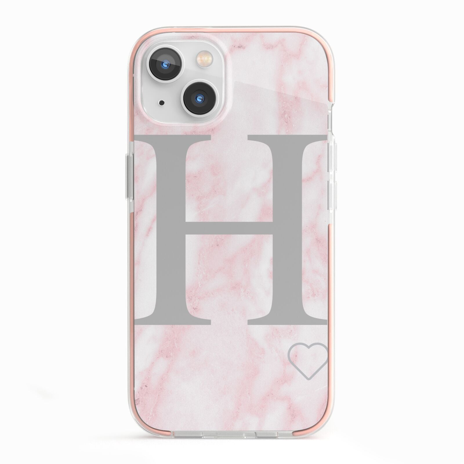 Personalised Pink Marble Initial 1 Custom iPhone 13 TPU Impact Case with Pink Edges