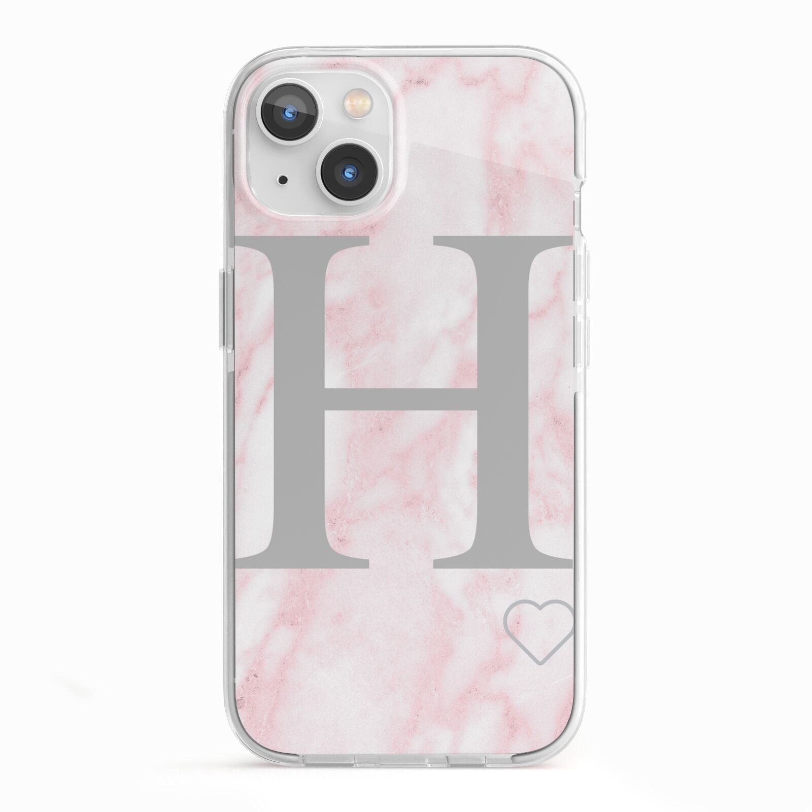 Personalised Pink Marble Initial 1 Custom iPhone 13 TPU Impact Case with White Edges