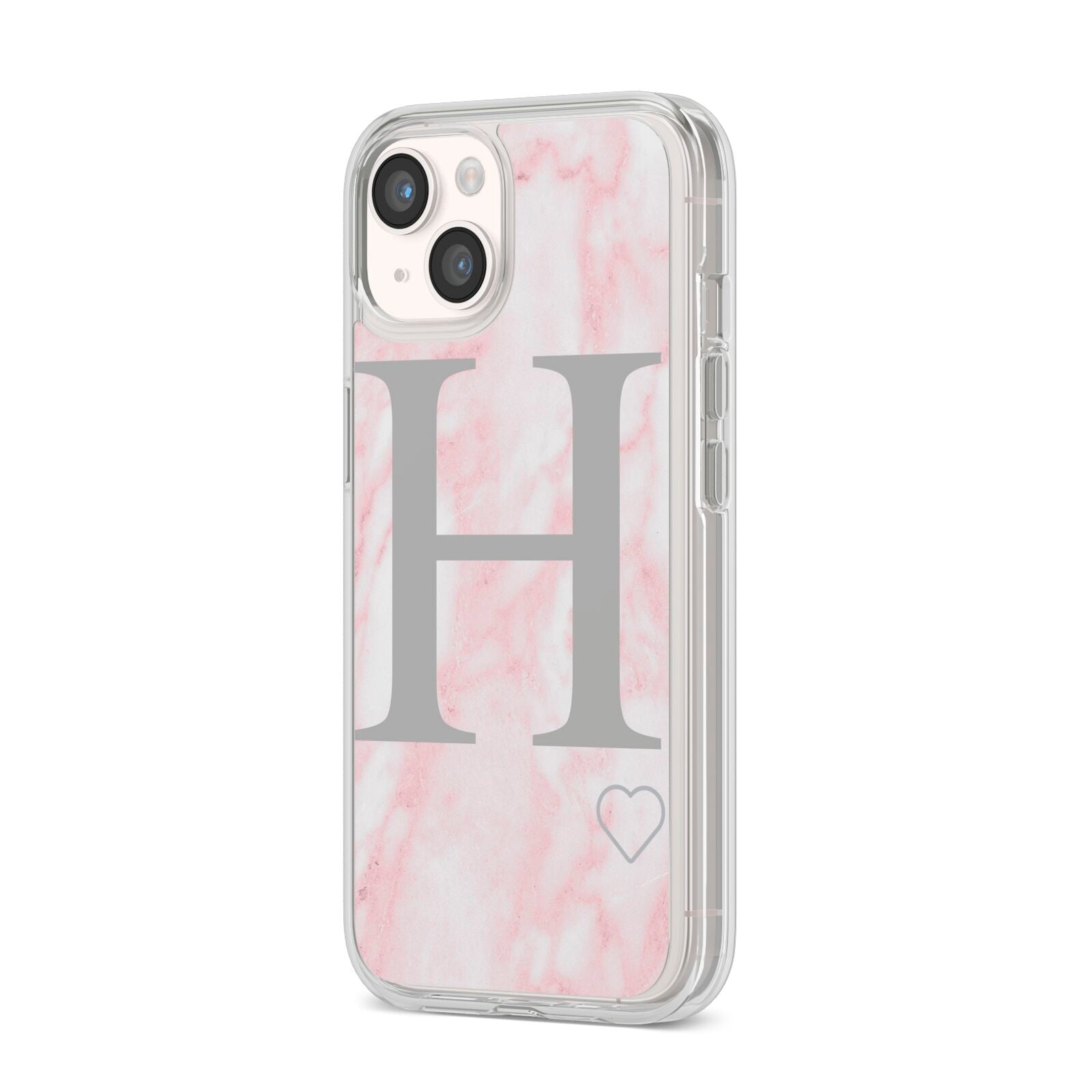 Personalised Pink Marble Initial 1 Custom iPhone 14 Clear Tough Case Starlight Angled Image