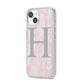 Personalised Pink Marble Initial 1 Custom iPhone 14 Glitter Tough Case Starlight Angled Image