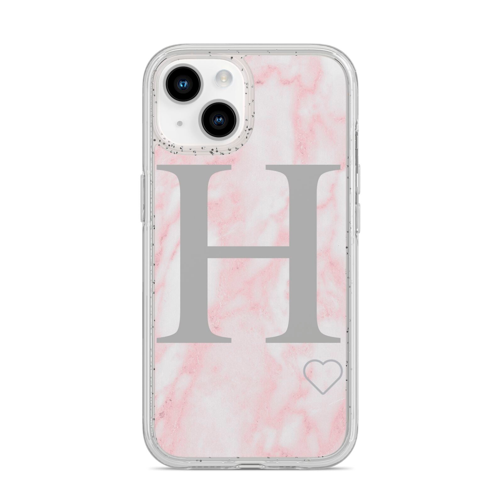 Personalised Pink Marble Initial 1 Custom iPhone 14 Glitter Tough Case Starlight